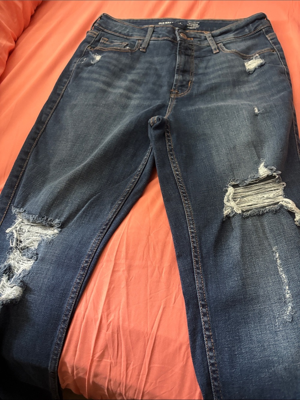 Old Navy Women's Dark Blue Distressed Skinny Jeans